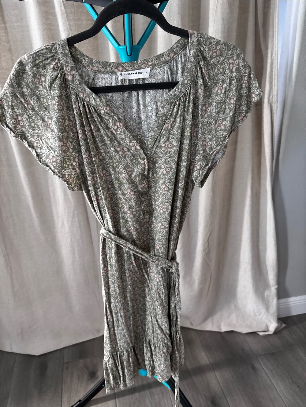 Lucky Brand Sage Green & Pink Floral boho dress